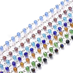 Chaînes de perles de verre électrolytique manuelles, avec épingle à oeil en fer platiné, non soudée, couleur mixte, 39.37 pouce (100 cm), perles: 6x4.5 mm