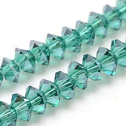 Electroplate Glass Beads Strands, Full Plated, Faceted, Bicone, Teal, 6x3.5mm, Hole: 1mm