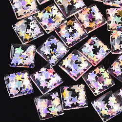 Cabuchones de resina, con paillette, cuadrado, colorido, 14x14x5mm