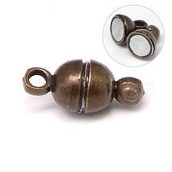 Латунные магнитные застежки с петлями, овальные, без никеля , античная бронза, 11x5 мм, отверстие : 1 мм