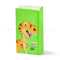 Sacs en papier kraft, pas de poignée, sac de friandises emballé pour les anniversaires, les douches de bébé, rectangle avec motif dinosaure, pelouse verte, 8x13x24.2 cm