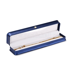 Boîte à bijoux en cuir pu, avec couronne en résine, pour boîte d'emballage de collier, rectangle, bleu foncé, 5.6x24.2x3.8 cm