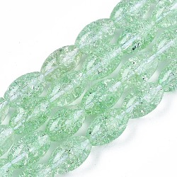 Transparent Knistern Glasperlen Stränge, gefärbt und erhitzt, Oval, hellgrün, 13x8 mm, Bohrung: 1.2 mm, ca. 30 Stk. / Strang, 15.75'' (40 cm)