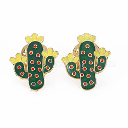Pin de esmalte de cactus, broche de aleación para ropa de mochila, sin plomo y cadmio, la luz de oro, verde, 22.5x19x12mm, pin: 1 mm