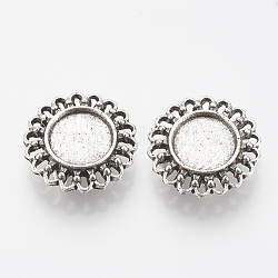Tibetan Style Alloy Slide Charms Cabochon Settings, Cadmium Free & Lead Free, Flower, Antique Silver, Tray: 12mm, 22x7mm, Hole: 3x10mm, about 240pcs/1000g