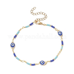 Bracelet chaîne à maillons mauvais œil en laiton avec perles de verre pour femme, colorées, 7-1/2 pouce (19 cm)