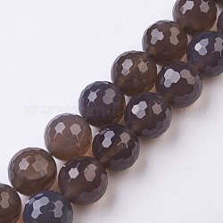 Natural Gray Agate Beads Strands, Faceted, Round, 18mm, Hole: 1mm, about 21pcs/strand, 14.9 inch(38cm)
