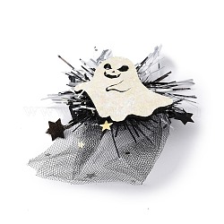 Pinces à cheveux alligator en feutre thème halloween, avec pinces en fer et organza, pour enfant, fantôme, 101x82x15mm