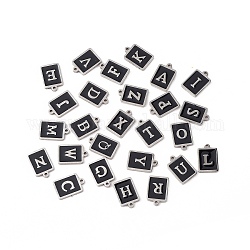 304 Edelstahl Anhänger, mit Emaille, Edelstahl Farbe, Rechteck mit Buchstaben.a~z, Schwarz, 17.5x12x2 mm, Bohrung: 1.5 mm, ca. 26 Stk. / Set