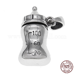 925 Sterling Silver Pendants, Pacifier Bottle, Antique Silver, 26.5x16x13.5mm, Hole: 5X6mm