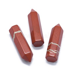 Perles pointues en jaspe rouge naturel, pierres de guérison, baguette magique de thérapie de méditation d'équilibrage d'énergie de reiki, pas de trous / non percés, pour création de fil enroulé pendentif , balle, 36.5~40x10~11mm