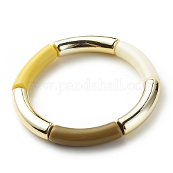 Bracelet extensible perlé tube incurvé acrylique pour femme, kaki clair, diamètre intérieur: 2-1/8 pouce (5.3 cm)