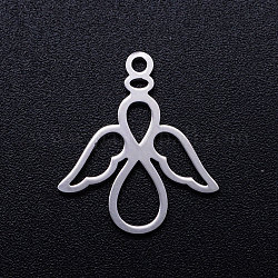 201 Stainless Steel Pendants, Angel, Stainless Steel Color, 18x16x1mm, Hole: 1.4mm