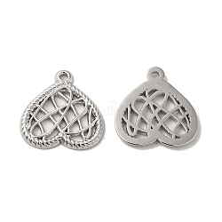 304 Stainless Steel Pendants, Hollow Heart Charm, Stainless Steel Color, 18.5x18x1.5mm, Hole: 1.2mm