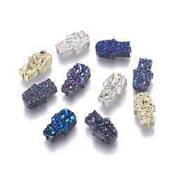 Perlas de resina de piedras preciosas druzy imitación, hamsa mano / mano de fatima / mano de miriam, color mezclado, 12.5x7x3~4mm, agujero: 1.2 mm