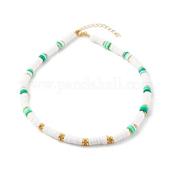 Collane di perline heishi di argilla polimerica, con perle di ottone e 304 fermaglio in acciaio inossidabile per aragosta, oro, verde primavera, 15.75 pollice (40 cm)