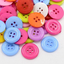 Acrylic Buttons, Plastic Sewing Buttons for Costume Design, 4-Hole, Dyed, Flat Round, Mixed Color, 18x2.5mm, Hole: 1mm