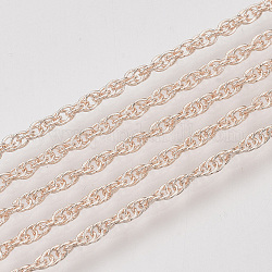 Chaînes de corde de fer recouvertes de laiton soudé, avec bobine, or rose, 3x2.5x0.3mm, environ 328.08 pied (100 m)/rouleau