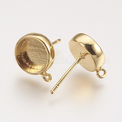 Risultati di orecchini a bottone in ottone, con il ciclo, rotondo e piatto, oro, vassoio: 8mm, 15x10mm, Foro: 1 mm, ago :0.7mm