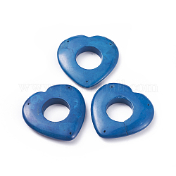 Liens de composants de lustre howlite naturel, teinte, cœur, bleu, 39~39.5x39~39.5x7mm, Trou: 0.7~0.8mm