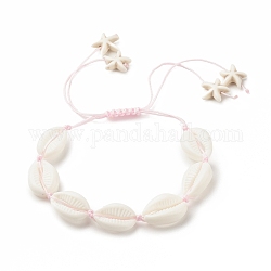 Acrylic Shell Braided Bead Bracelet with Synthetic Turquoise(Dyed) Starfish, Summer Adjustable Bracelet for Women, Pink, Inner Diameter: 1-1/2~4-1/8 inch(3.8~10.3cm)