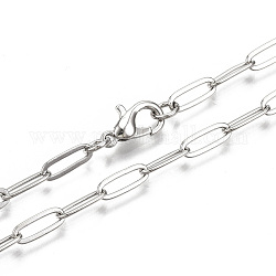 Büroklammerketten aus Messing, gezeichnete längliche Kabelketten Halskette machen, mit Karabiner verschlüsse, Platin Farbe, 24.01 Zoll (61 cm) lang, Link: 9.6x3.6 mm, Sprungring: 5x1 mm