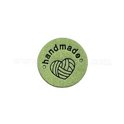 Microfiber Knitting Heart Label Tags, Clothing Handmade Labels, for DIY Jeans, Bags, Shoes, Hat Accessories, Flat Round, Yellow Green, 25mm