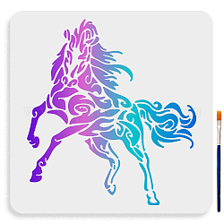 MAYJOYDIY US 1Pc PET Hollow Out Drawing Painting Stencils, with 1Pc Art Paint Brushes, for DIY Scrapbook, Photo Album, Horse, Painting Stencils: 300x300mm