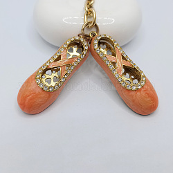 Porte-clés chaussures de ballet strass cristal, avec l'émail, porte-clés à breloques en alliage plaqué or kc, orange, 11.6x1.65 cm