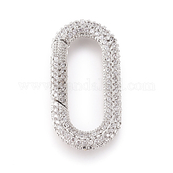 Brass Spring Gate Rings, with Cubic Zirconia, Oval, Clear, Platinum, 31.5x16x4mm, Inner Diameter: 23.5x8mm