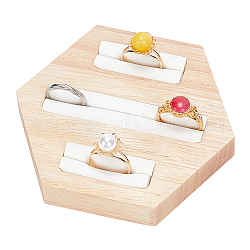 Bandeja expositora de anillos de madera, Organizador de almacenamiento de anillos de cuero de imitación de pu para el cajón del dormitorio del hogar, patrón hexagonal, 9.9x8.65x1.8 cm