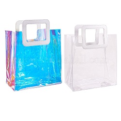 2色のPVCレーザー透明バッグ  トートバッグ  puレザーハンドル付き  ギフトまたはプレゼント用パッケージ  長方形  ホワイト  完成品：32x25x15cm  1pc /カラー  2個/セット