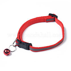 Adjustable Polyester Reflective Dog/Cat Collar, Pet Supplies, with Iron Bell and Polypropylene(PP) Buckle, Red, 21.5~35x1cm, Fit For 19~32cm Neck Circumference