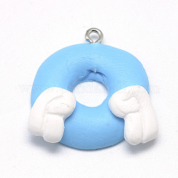 Handmade Fimo Anhänger, Donut, Deep-Sky-blau, 22~25x23~30x6~7 mm, Bohrung: 2 mm