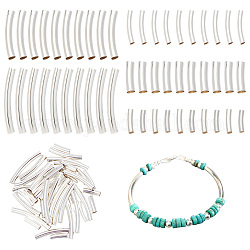 ARRICRAFT 50Pcs 5 Style Brass Tube Beads Sets, Long-Lasting Plated, Curved Beads, Tube, 925 Sterling Silver Plated, 12~40x2.5~5mm, Hole: 2~7mm, 10pcs/style