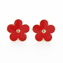 Flower Enamel Pin, Alloy Brooch for Backpack Clothes, Cadmium Free & Lead Free, Light Gold, Red, 19x19x12.5mm, Pin: 1mm