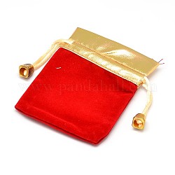 Прямоугольник бархат ткань подарочные пакеты, ювелирные изделия упаковка Drawable пакеты, красные, 9.3x7.5 см