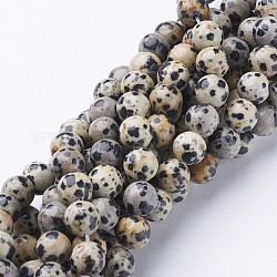 Chapelets de perles en jaspe dalmatien naturelle, ronde, 8mm, Trou: 1mm
