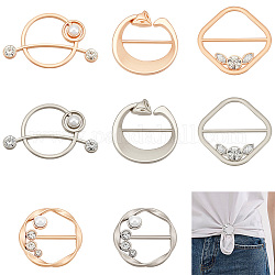 AHANDMAKER 8 Pcs T-Shirt Clips for Women, Silk Scarf Clasp Clip, Round Clothes Clips Buckle Tie Rings with Pearl and Rhinestone Circle Clip Waist Buckle for Clothing Wrap Holder Corner Knotted Button