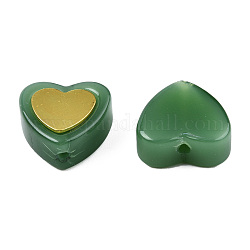 Perlas de vidrio pintadas con spray de imitación de jade, con oro chapado fornituras de latón, corazón, verde, 12x12x5mm, agujero: 1 mm