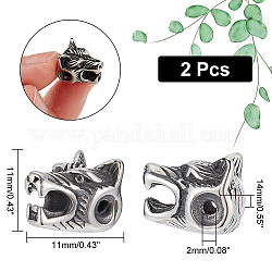 UNICRAFTABLE 2pcs 304 Stainless Steel Beads Antique Silver Wolf Head Charms Beads 2mm Hole Animal Head Connector Spacer Beads Metal Loose Beads for Jewelry Making 14x11x11mm