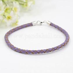 Braided Leather Bracelets, with 925 Sterling Silver Findings and Lobster Claw Clasps, Lilac, 210x4mm