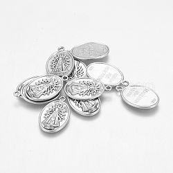 Santa Virgen Tibetan Style Pendants, Lead Free and Cadmium Free, Antique Silver Color, Oval with Words, 26.5mm long, 17mm wide, 4mm thick hole: 2mm