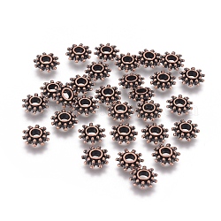 Perles de séparateur de style tibétain , sans plomb & sans nickel & sans cadmium , rondelle, couleur de cuivre rouge, 9 mm de diamètre, épaisseur de 3mm, Trou: 3mm