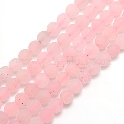 Chapelets de perles rondes en quartz rose mat naturel, 4mm, Trou: 1mm, Environ 93~96 pcs/chapelet, 14.9~15.6 pouce