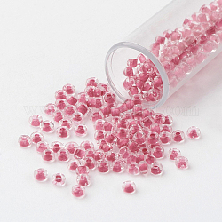 11/0 grado a cuentas de semillas de vidrio transparente, color en el interior, rojo violeta pálido, 2.3x1.5mm, agujero: 1 mm, aproximamente 5300 unidades / 50 g