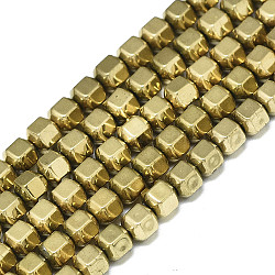 Electroplate non magnetici ematite sintetico fili di perline, tondo, sfaccettato, vero placcato oro 18k, 4x4.3x4mm, Foro: 1 mm, circa 100pcs/filo, 15.75 pollice (40 cm)