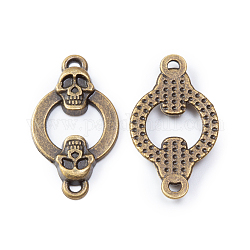 Tibetan Style Alloy Connector Charms, Ring with Skull, Antique Bronze, 24x14x2mm