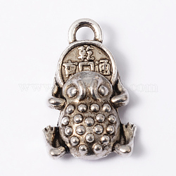 Crapaud pendentifs en alliage de style tibétain, sans cadmium et sans plomb, argent antique, 17x11x4mm, Trou: 2mm