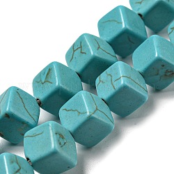 Teints perles synthétiques turquoise brins, losange, 10.5~11x10.5~11x10.5~11mm, Trou: 1mm, Environ 36 pcs/chapelet, 15.55 pouce (39.5 cm)